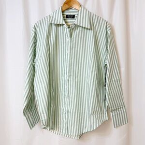 Brunette The Label Striped Button Up Shirt Sage Green XS/S